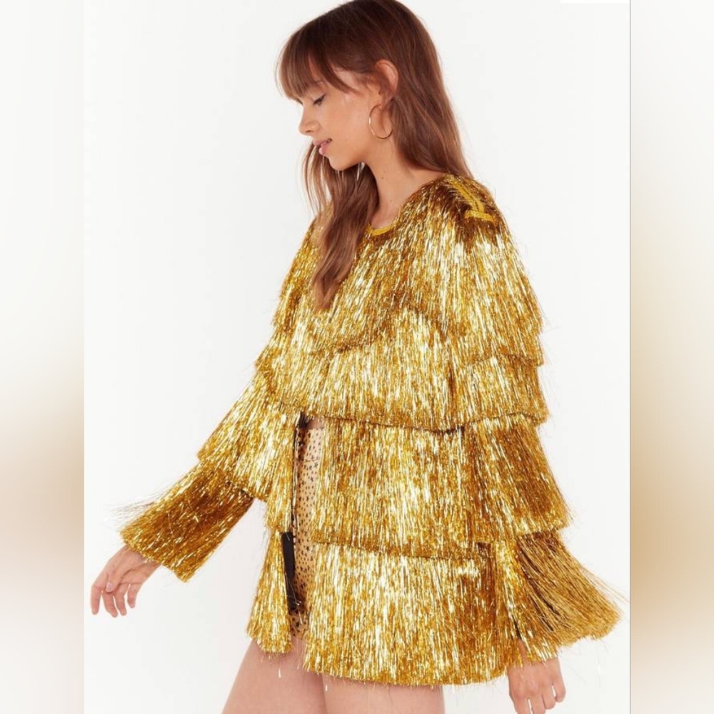 NWT Nasty Gal Party Crasher Metallic Fringe Jacket